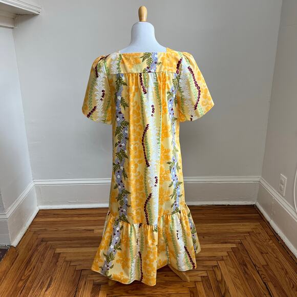 Vintage 90s Winnie Fashion Yellow Muumuu Dress M Made in Hawaii - Picture 6 of 12
